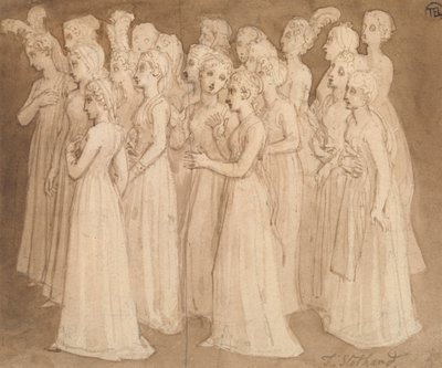 左に歩くグループの20人の若い女の子 作： Thomas Stothard