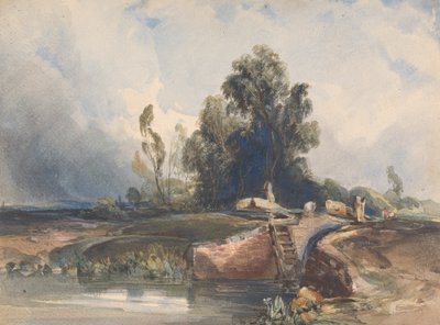運河と閘門のある風景。 ロック時の数字 作： Thomas Sully
