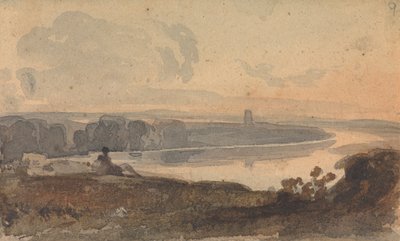 風景、曲がりくねった川、フォア グラウンドで丘の上の図 作： Thomas Sully
