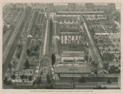 国際水産博覧会、展示建物の全景(エングレービング) 作： Thomas Sulman