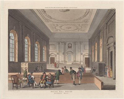 南海の家、配当ホール、1810 年 2 月 1 日、1810 年 2 月 1 日。 作： Thomas Sutherland