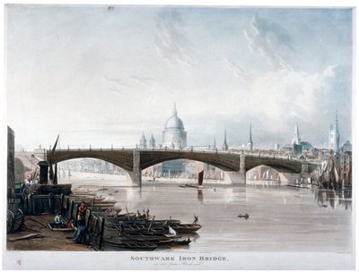 バンクサイドから見た「サザーク鉄橋」、ロンドン、1819 年 作： Thomas Sutherland