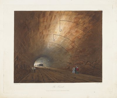 トンネル。 1831年、リバプールとマンチェスター鉄道のカラービューから 作： Thomas Talbot Bury
