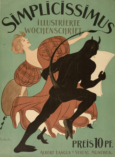 「Simplicissimus Illustrated Weekly」の表紙、パブ。 1896年（カラーリソ） 作： Thomas Theodor Heine