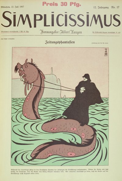 Kaiser cavalga a Serpente do Mar para a Inglaterra, capa Ilustração de Simplicissimus 作： Thomas Theodor Heine