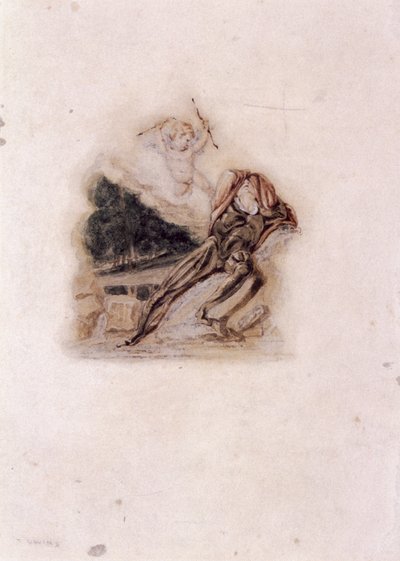 「愛する人の死を嘆くキューピッドと恋人」、c1802-c1857. 作： Thomas Uwins