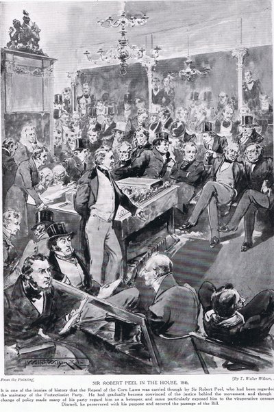家のロバートピール卿、1846年、「ハッチンソンのイギリス国民の物語」、1923年頃のイラスト 作： Thomas Walter Wilson