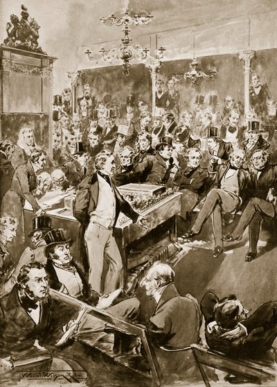 家のロバートピール卿、1846年、「ハッチンソンのイギリス国民の物語」、1923年頃のイラスト 作： Thomas Walter Wilson