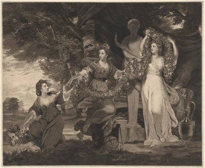 処女膜への犠牲 (ウィリアム・モンゴメリー卿の 3 人の娘) 作： Thomas Watson after Sir Joshua Reynolds