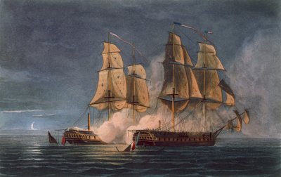 1808年11月10日、HMSアメジストによるThetisの捕獲 作： Thomas Whitcombe