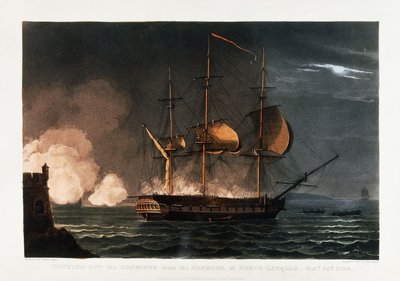 ポルトカヴァイロの港からハーモインを切り取る、1799年10月25日、1812-1816年 作： Thomas Whitcombe