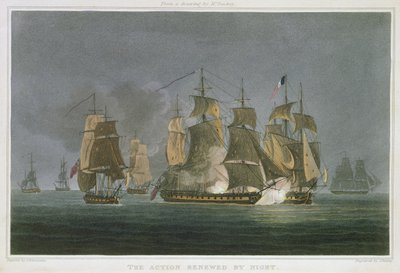 1811年5月20日、マダガスカル沖で夜にリニューアルされたアクション。 作： Thomas Whitcombe
