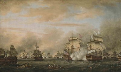 1782 年 4 月 12 日のサントの戦い。フランスの旗艦ヴィル ド パリを攻撃する HMS バルフルール 作： Thomas Whitcombe