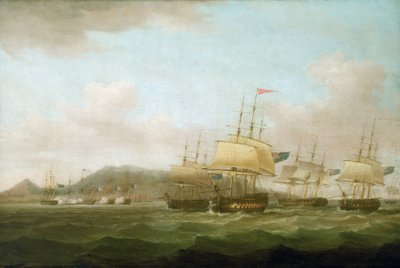 9月21日、イギリス艦隊によるブルボン島（現レユニオン島）近くのセント・ポールの占領 作： Thomas Whitcombe