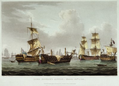 3月14日、ウィリアム・ホーサム卿（1736-1813）が率いた海戦。 作： Thomas Whitcombe