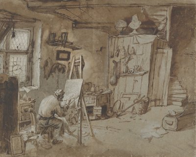 アトリエで働く画家、1663～77年。 作： Thomas Wijck