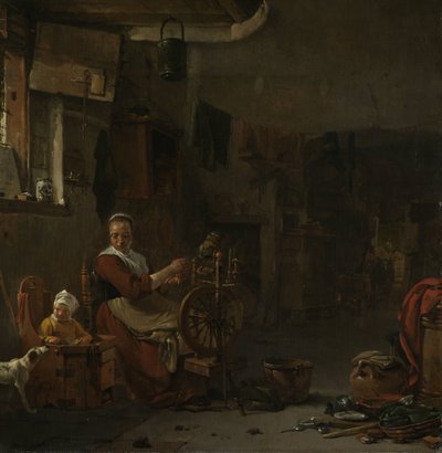 紡ぐ農民の女性 作： Thomas Wijck