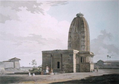 バハールのデオのヒンドゥー教寺院、1800年発行の「Oriental Scenery」のプレートXXIII（カラー・アクアチント） 作： Thomas und William Daniell
