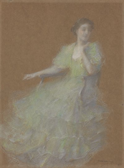 緑と金、c.1923-1926（紙にパステル） 作： Thomas Wilmer Dewing
