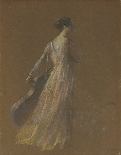 チェロを持って立つ女性（パステル・紙 作： Thomas Wilmer Dewing