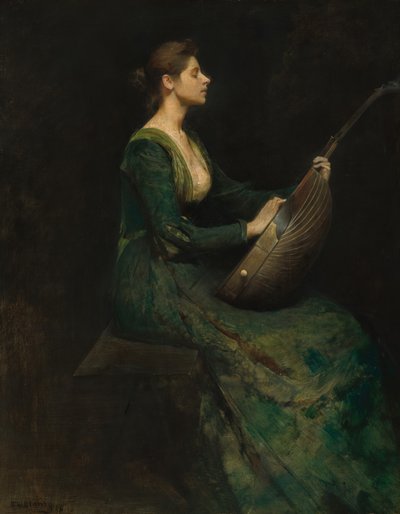 リュートを持つ女性 作： Thomas Wilmer Dewing
