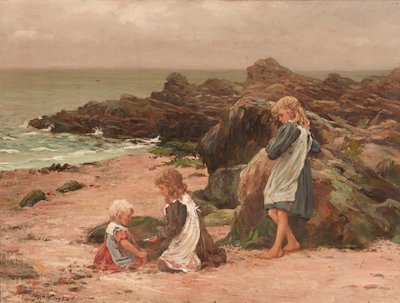 岩場の子供たち（キャンバスに油彩） 作： Thomas Wilson