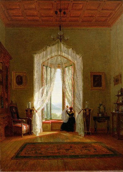 窓、川沿いの家 作： Thomas Worthington Whittredge