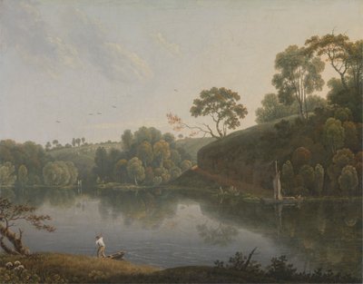 湖とボートのある風景 作： Thomas Wright