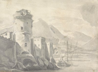 Fortified Buildings rising Steeply from a River Bank (in Italy ?) with Boat centre and distant Mountains   1437503   ja       japanese Successfully Translated  Original: Fowl Skeleton, Lateral View (Outline drawing of the skeleton prepared for the key figu 作： Thomas Wyck