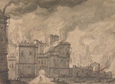 ニューゲート刑務所、ロンドンの火事 作： Thomas Wyck