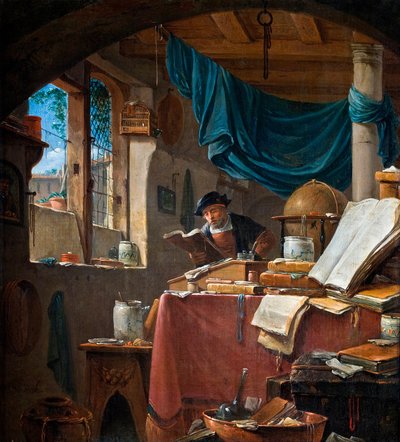 "Un savant dans son bureau" (A scholar in his study) Peinture de Thomas Wyck (Wyjck ou Wijck) (verse 1616-1677) - 油彩・キャンバス - 33,5x31 - Hallwylska Museet, Stockholm 作： Thomas Wyck
