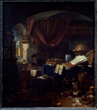 錬金術師の実験室の眺め トーマス・ウィック（1616-1677）の絵画 17世紀 ケアン美術館 作： Thomas Wyck