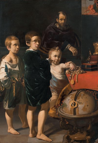 3 人の子供と男性の肖像 作： Thomas de Keyser