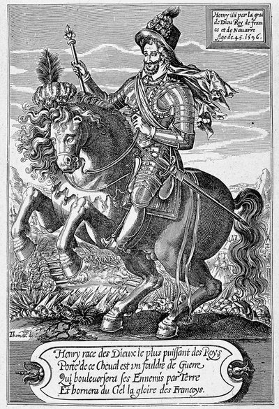 ヘンリー4世（1553年～1610年）の肖像（馬）45歳、トマス・ド・リューの彫刻。 作： Thomas de Leu