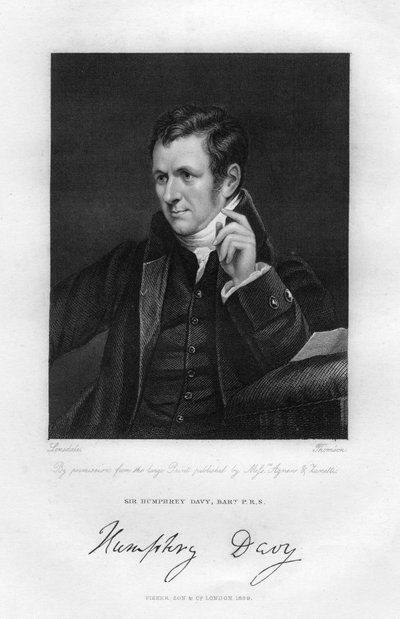 ハンフリー・デイビー卿1778-1829、イギリスの化学者および物理学者、19世紀。 作： Thompson