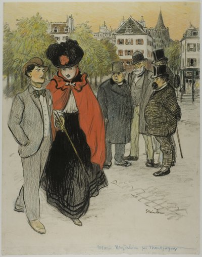 プロムナードするカップルを見つめる紳士 作： Théophile Alexandre Pierre Steinlen