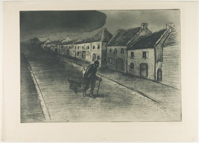眠っている村を通り過ぎる浮浪者 作： Théophile Alexandre Pierre Steinlen