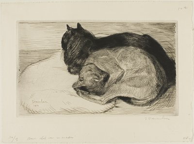 クッションの上の2匹の猫 作： Théophile Alexandre Pierre Steinlen