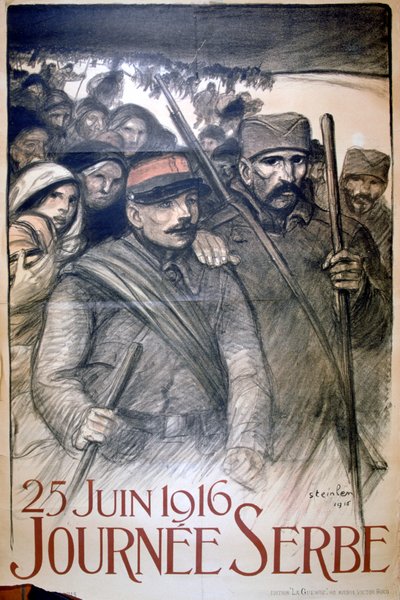 1916年6月25日-セルビアの日、フランスの第一次世界大戦のポスター、1916年 作： Théophile Alexandre Steinlen