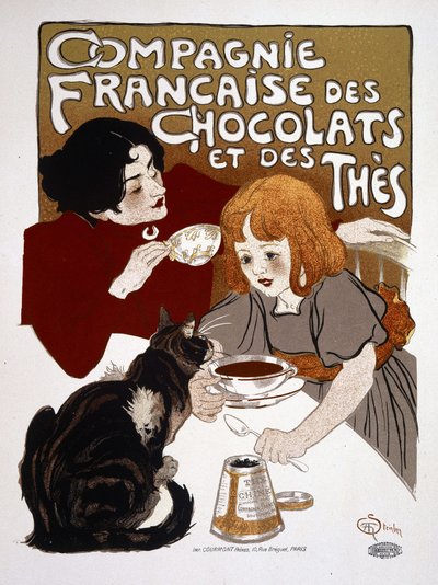 スタインレンの「Compagnie francaise des chocolats et des teas」の広告。20世紀 作： Théophile Alexandre Steinlen
