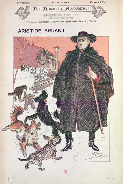 Les Hommes d&39;Aujourd&39;huiでのAristide Bruantの風刺画（リトグラフ） 作： Théophile Alexandre Steinlen