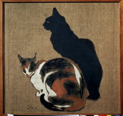 「二匹の猫」（二匹の猫） 猫とその影。 Theophile Alexandre Steinlen (1859-1923) による絵画 1894 Art Nouveau Dim. 61x64 cm プーシキン美術館、モスクワ 作： Théophile Alexandre Steinlen