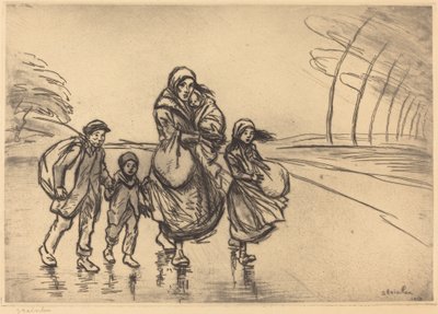 雨の中：母と子、1915年。 作： Théophile Alexandre Steinlen