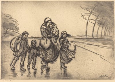 雨の中：母と子、1915年。 作： Théophile Alexandre Steinlen