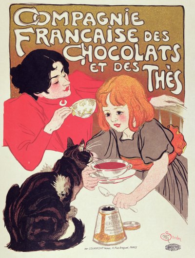 Compagnie Francaise des Chocolats et des Thes」の広告ポスター、1898年頃（カラーリトグラフ）。 作： Théophile Alexandre Steinlen