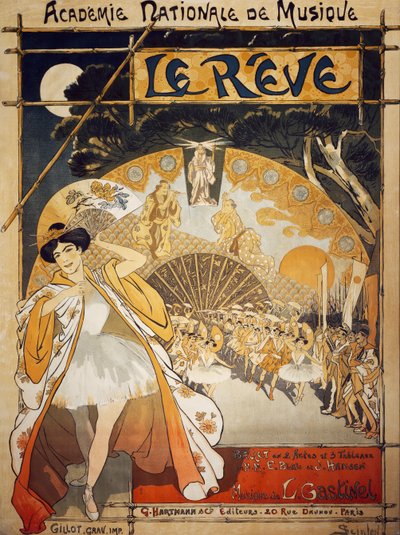 アルフレッド＝エドゥアール・ブラウとジョセフ・ハンセンによるバレエ「Le Reve」のポスター、レオン・ガスティネルによる音楽、パリ国立音楽院、出版社：ハルトマン、パリ 作： Théophile Alexandre Steinlen