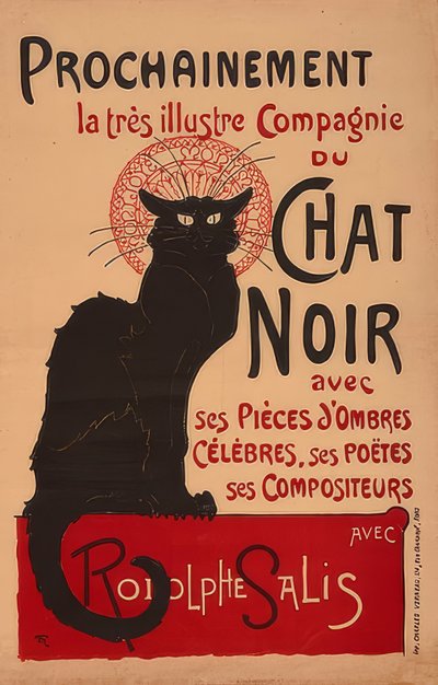 間もなく、ロドルフサリスとの非常に有名なCompagnie du Chat Noir（2. Fassung）。フランクライヒ、1896年、インプ。シャルルヴェルノー、パリ 作： Théophile Alexandre Steinlen