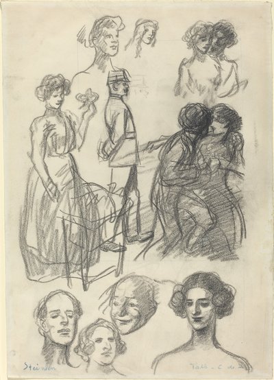19 世紀後半から 20 世紀初頭のベンチの恋人たちのスケッチ。 作： Théophile Alexandre Steinlen