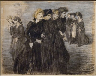 ミディネットの出口（1907年以前）。 Theophile Alexandre Steinlen (1859-1923)。 紙に木炭とパステル。 パリ市立美術館、プパレ。 作： Théophile Alexandre Steinlen