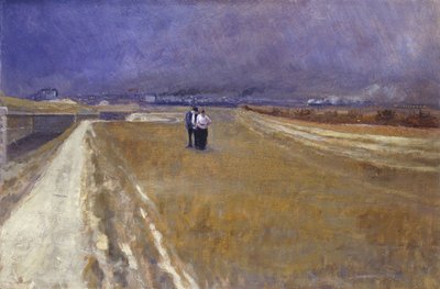 鉄道の横を歩く;鉄道の隣を歩く、 作： Théophile Alexandre Steinlen